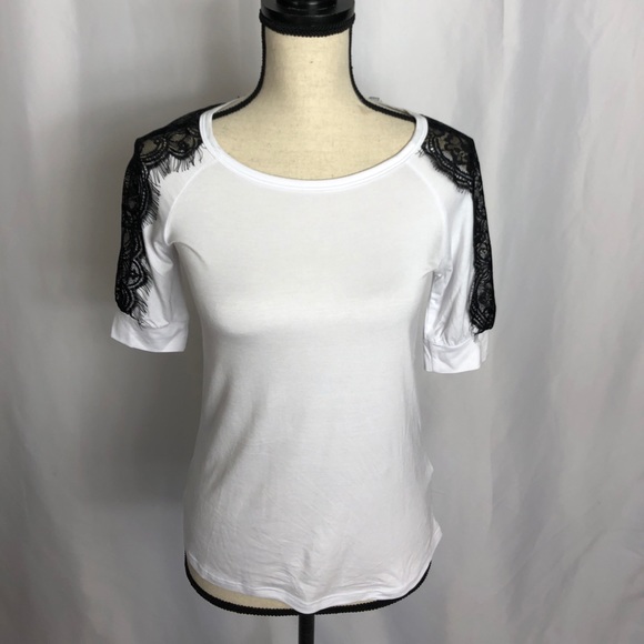 White Blouse with Black lace sleeves NWOT - Picture 2 of 4